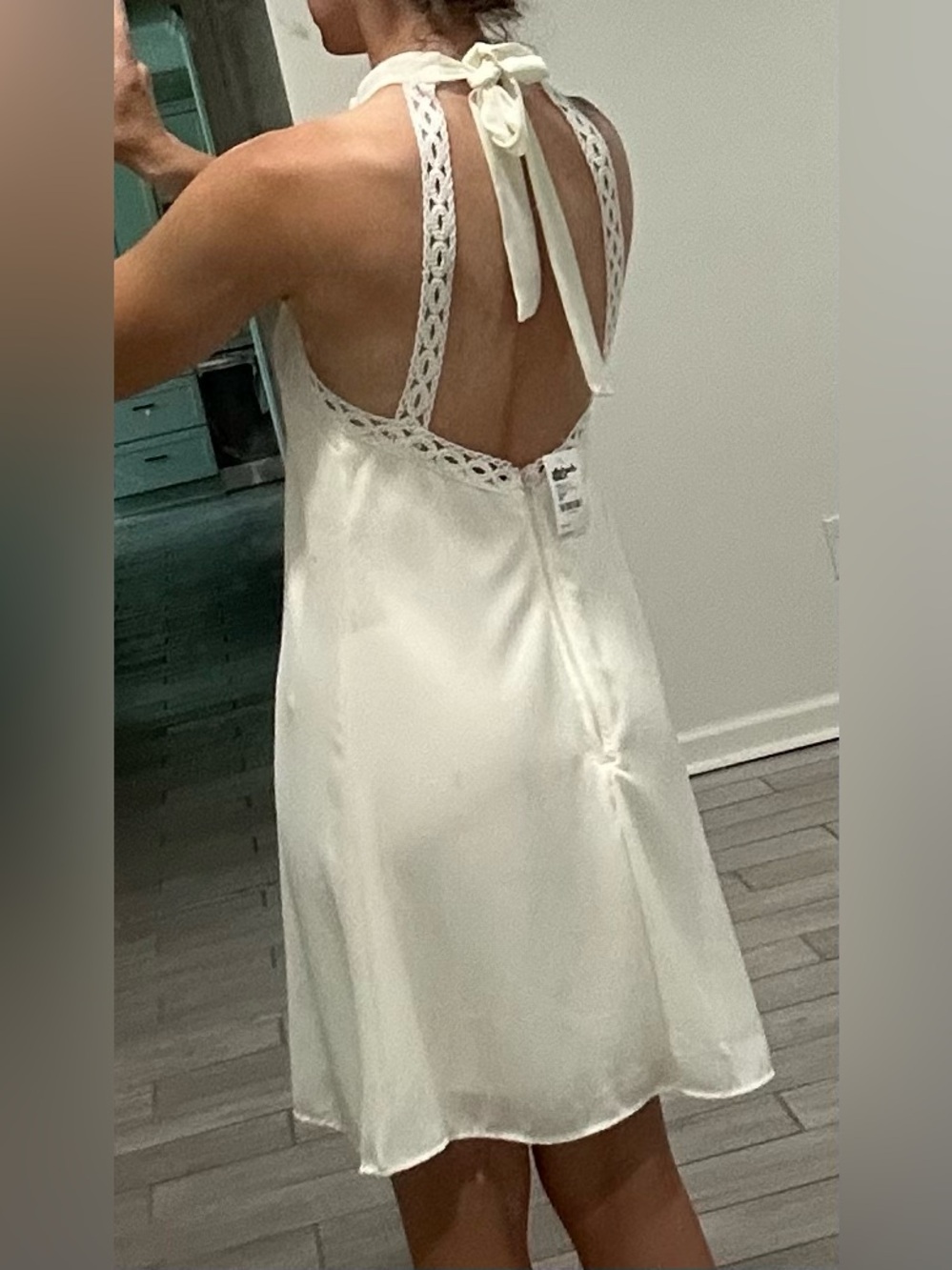 Charlotte Russe White Lace-Trim Halter Dress X-Small